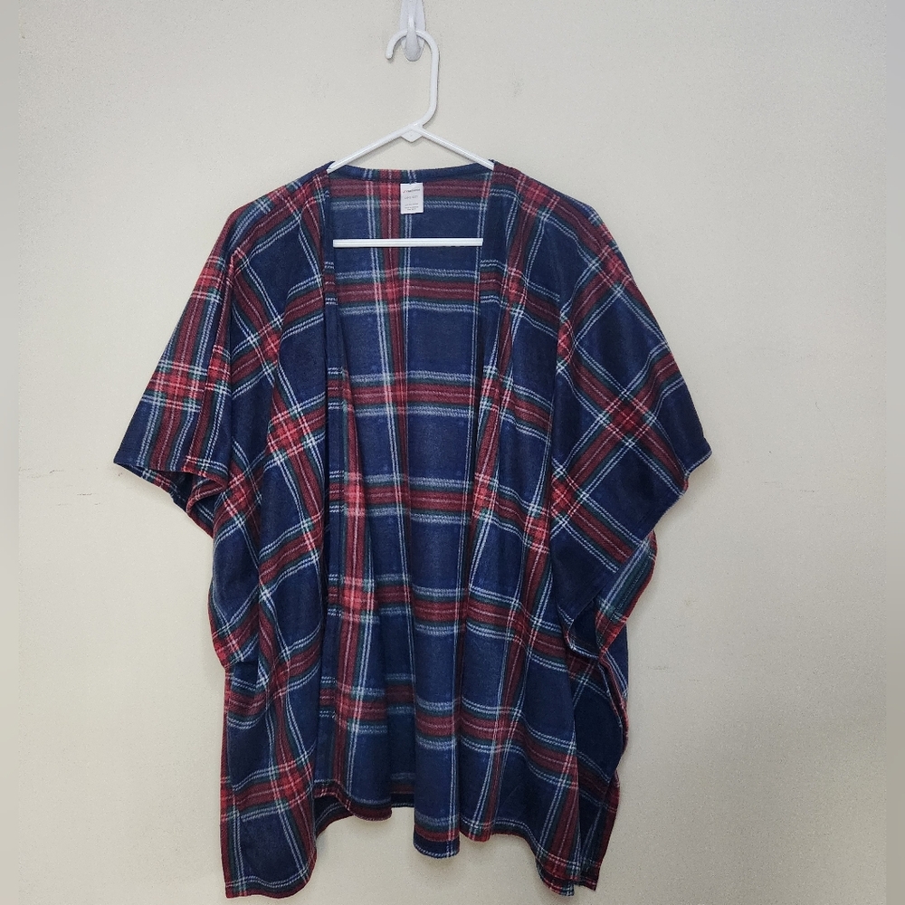 Women's Liz Claiborne Plaid Poncho Onesize - Picture 2 of 8